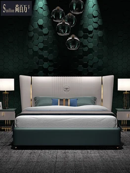 Shang milioane de lux de lumină pat dormitor matrimonial cu pat king-minimalist modern, pat dublu și pat de nuntă Nordic pat piele roșu net Itali Imagine 1