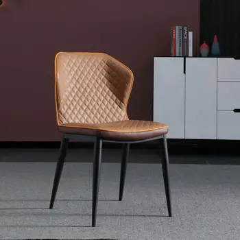 Simplu din fier forjat din piele de scaun de luat masa Nordic restaurant Italian minimalist spătarul moale sac din fier forjat, scaun Imagine 1