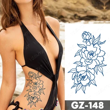 Suc De Cerneală Durată Impermeabil Tatuaj Temporar Autocolant Floare Trandafir Bujor Floarea-Soarelui, Crizantema Flash Tatuaj Fals Femeie Body Art Imagine 1
