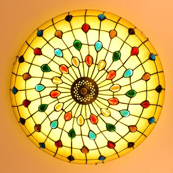 Tiffany stil Mediteranean păun naturale shell lumini plafon lustru lumina de noapte led-uri lampa de podea bar iluminat acasă Imagine 1