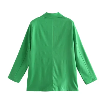 TRAF Femei 2021 Moda de Culoare Verde, Lenjerie Sacou Strat de sex Feminin Buzunare Chic Business Casual Cardigan Costume de Streetwear Imagine 1