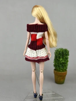 Vin Alb Tricotate Papusa Rochie Pentru Barbie Haine Țesute Haine de Iarnă Pulover Cald 1/6 BJD Papusi Accesorii Copii Jucarii si Cadouri DIY Imagine 1