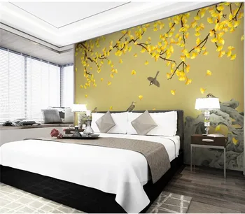 XUE SU tapet Personalizat murală ginkgo mână-pictat flori și păsări fundal nou Chinezesc decor de perete pictura Imagine 1