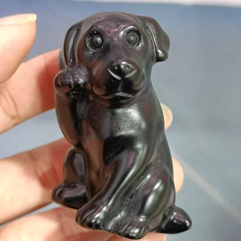 1 buc Naturale Sculptate manual Obsidian câine cristal de vindecare cadou opera de arta pentru decorarea pietre pretioase transport gratuit Imagine 2
