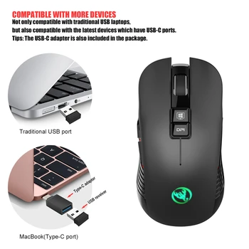 2.4 G-C USB Mouse Wireless Rechargeable Gaming Mouse, 3600DPI 7 Buton de Tip c Mute Soareci pentru Macbook Laptop PC Joc Mouse-ul Imagine 2