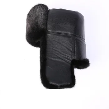 2018 Noi, Originale, Nurca Blană Pălării Cu Adevărat piele de Oaie Piele de Iarnă Caldă Stil Casual Capace Pentru Bărbați Earmuff pălărie Imagine 2