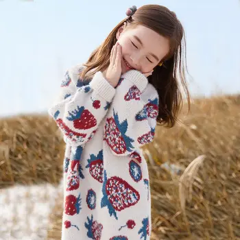 2021 Noua Toamna Iarna Pentru Copii Fete Cald Gros Genunchi-Lungime Rochie Model De Imprimare Guler Maneca Lunga Pulover Tricotate Rochii X07 Imagine 2