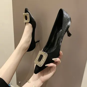 2022 Noile Pompe De Metal Pietre De Nunta Pantofi Sexy, Pantofi Cu Toc Inalt Pentru Femei Partid Pantofi De Piele De Căprioară Femei Tocuri Femei Pantofi Cu Toc Imagine 2