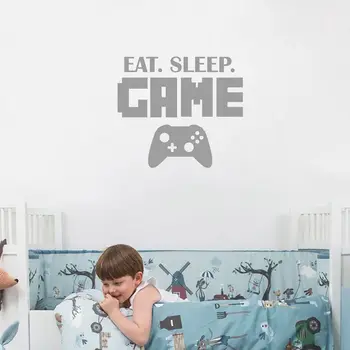 Băieți Drăguți Cameră De Joacă De Vinil De Perete Decal Eat Sleep Joc Versiune Litere Cuvinte Gamer Murale De Perete Autocolant Decor Dormitor Imagine 2