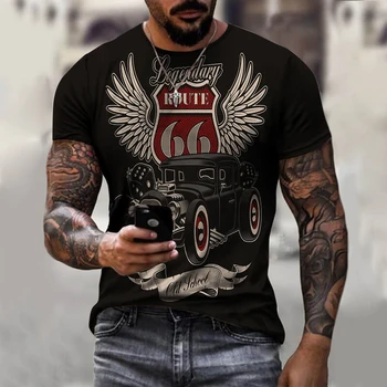 Clasic 66 T-Shirt pentru Bărbați Supradimensionate Liber 3d Digitale de Imprimare T-Shirt Retro Litere Cămașă cu Mânecă Scurtă, O-Neck de Vară pentru Bărbați Imagine 2