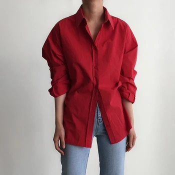 Coreeană OL Stil Liber Doamnelor Topuri 2020 Toamna Bluze din Bumbac Vintage Solidă Cardigan Tricouri Femei Alb cu Maneci Lungi Tricou 10156 Imagine 2