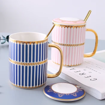 Creative Europene ceramice lingura, cana cu capac regale Britanice ceramice ceasca de cafea ceasca de ceai cu o lingură din oțel inoxidabil set de cafea cu lapte Imagine 2