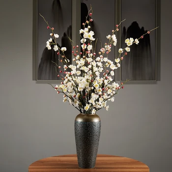 De Iarnă Acasă Decor Alb Artificiale Flori Realiste Fals Ramuri Plum Blossom Epocă Vaza Mult Buchet De Decoratiuni Interioare Imagine 2