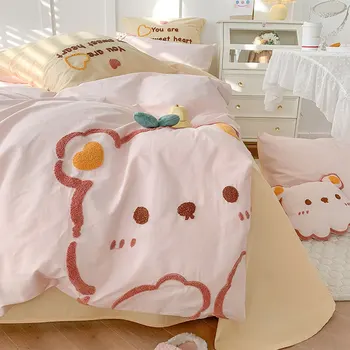 Dulce drăguț desene animate set de lenjerie de pat de copil copil adolescent,gemene minunate pline regina regele bumbac home textile plate foaie de pernă quilt capac Imagine 2