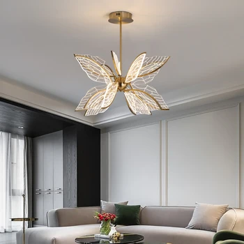 Fluture Modern Living Pandantiv cu LED-uri Lampă Nordic Simplu Dormitor Bucatarie Creative de Aur Placat cu Acrilice Aripa Candelabru Imagine 2