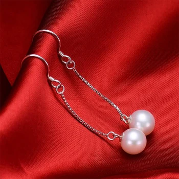 FUIHETYS Pearl Cercei Argint 925 Bijuterii coreeană Stil Lung Picătură Cercei Accesorii la Modă pentru Femei Petrecere de Nunta, Cadou de nunta Imagine 2