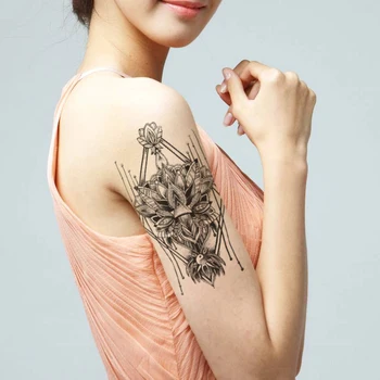 Geometrice FlowerTai Chi Frunze Impermeabil Tatuaj Temporar Autocolant Colier De Perle Negre Stil De Tatuaje Body Art Brațul Tatuaj Fals Imagine 2