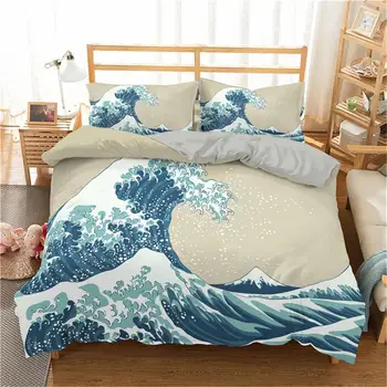 Homesky Valurile Oceanului Set de lenjerie de Pat Imprimate Carpetă Acopere Regele Regina Dimensiunea Pat Acoperi Plapuma Acoperă 2/3Pcs Lenjerie de pat Imagine 2