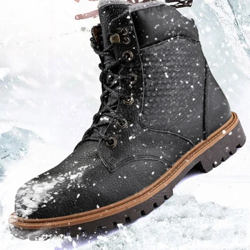 Iarna High-top Moale cu talpi Bărbați Pluș Bumbac Pantofi Anglia din Piele de Mari Dimensiuni Pantofi coreean Cald Pantofi pentru Bărbați Cizme de Zapada de sex Masculin Noi Imagine 2