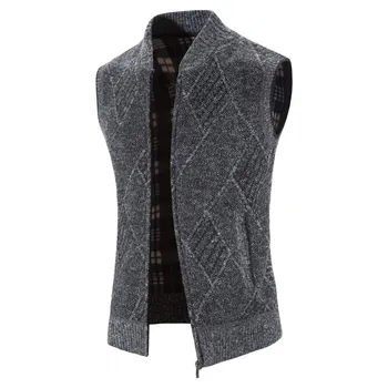 Iarna tricotate vesta bărbați pe plus catifea groasă diamond model jacheta cu guler cardigan pulover barbati sacou fără mâneci Imagine 2