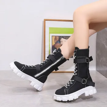 Lace Up Platform Femei Cizme de Moda All-meci Confortabil Pantofi Casual Rotund Toe Contractat Încălțăminte Coturno Feminino Imagine 2
