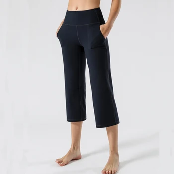 Noi Vara de Înaltă Talie Pantaloni de Yoga pentru Femei Vrac Buzunar Dans Vițel-Lungime Pantaloni de Piele de sex Feminin-Friendly Nud Întinde de Fitness Pantaloni Imagine 2