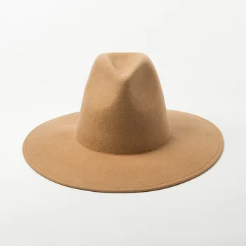 Noua Moda De Înaltă Top Margine Largă Biserica Nunta Fedora Pălărie Femei Pălărie Bărbați Sfărâmare Simțit Outback Palarie 100% Lana Pălării De Iarnă Pălărie Jazz Imagine 2