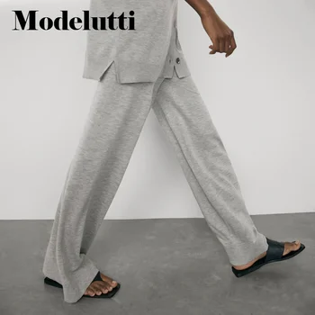 Nouă Primăvară 2023 Toamna de Moda Drept-picior pantaloni Largi de Culoare Solidă de Buzunar Simplu elegant Casual Lung Bottoms pentru Femei Imagine 2