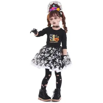 Pettiskirt Fete de Halloween Fantoma Schelet Papusa Costume Copii Copii morți de mers pe jos de Cosplay Carnaval de Purim joc de Rol rochie de petrecere Imagine 2