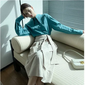 Primăvara New Sosire Femei Solid Negru, Alb Bluza Casual cu Maneci Lungi Tricou Femei Stil coreean Topuri Chic Feminina Blusa Y377 Imagine 2