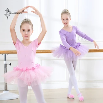 Rochie de balet Copii Mâneci Scurte, din Bumbac de Dans Balet Tutu Rochie Tricou Fata Gimnastica pentru dans Balerina Rochie de Performanță Imagine 2