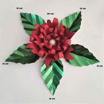 Roșu Flori Artificiale Cu Frunze Verzi Fleurs Artificielles Fondul DIY Gigant de Flori de Hârtie Partid Decor de Crăciun Xmas Deco Imagine 2