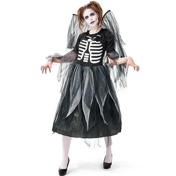 Scary Halloween Femei Negru Îngerii Căzuți Schelet Costume De Sex Feminin Zombie Demon Cosplay Carnaval De Purim Joc De Rol Rochie De Petrecere Imagine 2