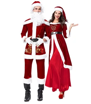 Set complet De Costume de Crăciun Moș Crăciun Pentru Adulți Roșu Haine de Crăciun Costum de Moș Crăciun Costum de Lux cu barbă Albă Imagine 2