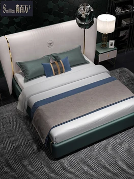 Shang milioane de lux de lumină pat dormitor matrimonial cu pat king-minimalist modern, pat dublu și pat de nuntă Nordic pat piele roșu net Itali Imagine 2