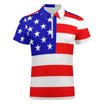 Steagul American Tricouri Polo Alb Patriotic Stele De Imprimare Tricou Casual De Zi Cu Zi Trend Cu Fermoar T-Shirt Cu Maneci Scurte Supradimensionat Îmbrăcăminte Imagine 2
