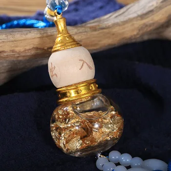 Sticla de parfum Ornamente de Sticlă Cucurbit Folie de Aur Aromoterapie Mașină de Ulei Esențial Difuzor Pandantiv cu Ciucure odorizante Imagine 2