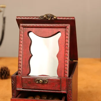 Stil antic Chinez Caseta de Bijuterii Multi-Strat Cutie de Depozitare Retro din Lemn Sertar Vanitatea Cutie Mica cu Oglinda pentru Nunta Imagine 2