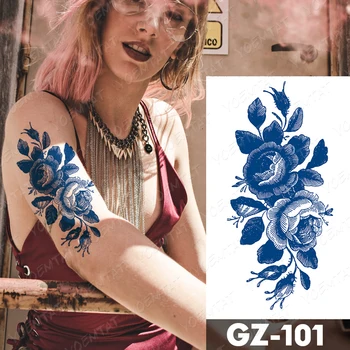Suc De Cerneală Durată Impermeabil Tatuaj Temporar Autocolant Floare Trandafir Bujor Floarea-Soarelui, Crizantema Flash Tatuaj Fals Femeie Body Art Imagine 2