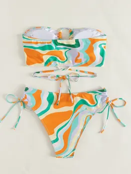 SwimwearAll Peste Imprimare Bandeau Bikini de costume de Baie femei din Două Piese Set de Bikini Vara pe Plaja Costum de Baie Imagine 2
