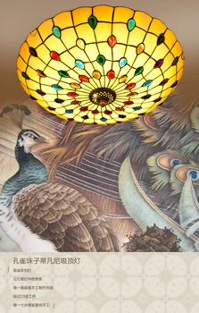 Tiffany stil Mediteranean păun naturale shell lumini plafon lustru lumina de noapte led-uri lampa de podea bar iluminat acasă Imagine 2