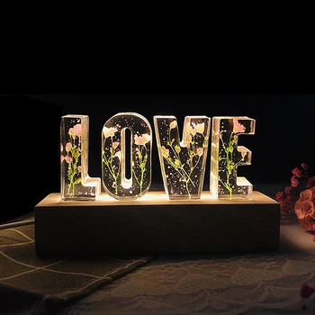Veșnică Floare de Alimentare USB Led Lumina de Noapte Scrisoare de DRAGOSTE a CONDUS Uscate Personalizate Florale de Trandafir Lampa de Nunta, Petrecere de Aniversare Decor Imagine 2