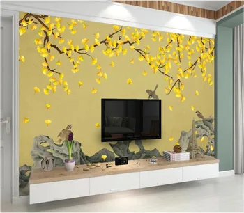 XUE SU tapet Personalizat murală ginkgo mână-pictat flori și păsări fundal nou Chinezesc decor de perete pictura Imagine 2