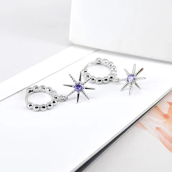 YUXINTOME Argint 925 Ac Octogonal Star Diamond Cercei Pentru Femei de Moda coreeană femeiesc Picătură Cercei Bijuterii Imagine 2
