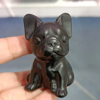 1 buc Naturale Sculptate manual Obsidian câine cristal de vindecare cadou opera de arta pentru decorarea pietre pretioase transport gratuit Imagine 3