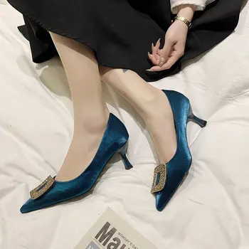 2022 Noile Pompe De Metal Pietre De Nunta Pantofi Sexy, Pantofi Cu Toc Inalt Pentru Femei Partid Pantofi De Piele De Căprioară Femei Tocuri Femei Pantofi Cu Toc Imagine 3