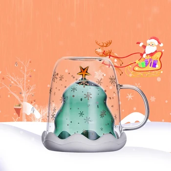 300ML Dublu Stratificat Anti-Opărire Sticlă Pom de Crăciun Cerul Înstelat Cana de Cafea de Izolare Termică micul Dejun Lapte Cupa Fata Cadou Cana Imagine 3