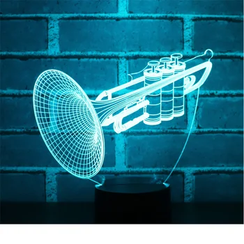 3D LED Lumina de Noapte Instrumente Muzicale, instrument-Trompetă Corn cu 7 Culori deschise pentru Decor Acasă Lampa Uimitoare Imagine 3
