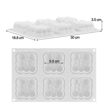 3D Nor de Tort Mucegai Silicon Spuma Matrite Pătrat cu Bule de Mucegai de Copt 6 Orificii Imagine 3