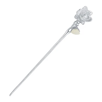 Bastiee Floare de Lotus 925 Sterling Silver Stick de Păr pentru Femei de Lux de Nunta de Lux, Ac de păr Hanfu Accesorii Cu Jad Imagine 3